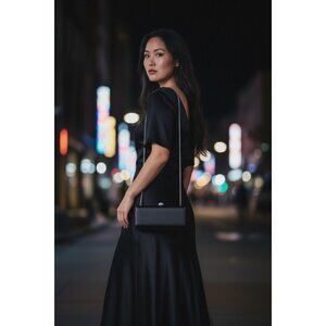 Vintage 1950s-1990s La Regale Black Satin Evening Clutch, Jeweled Rhinestone Cla